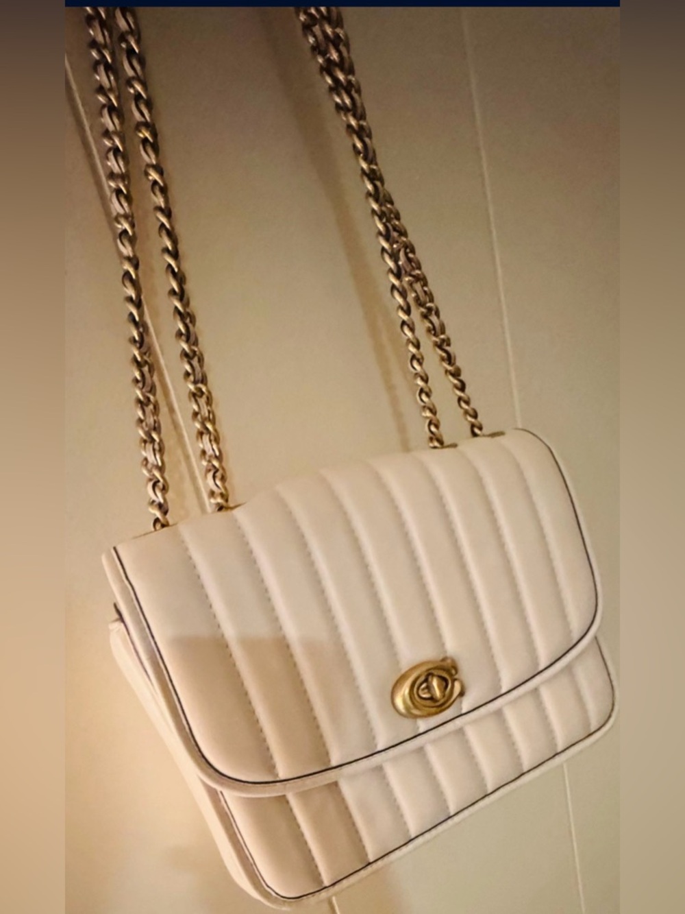 Coach Cream Quilted Crossbody with Gold Chain